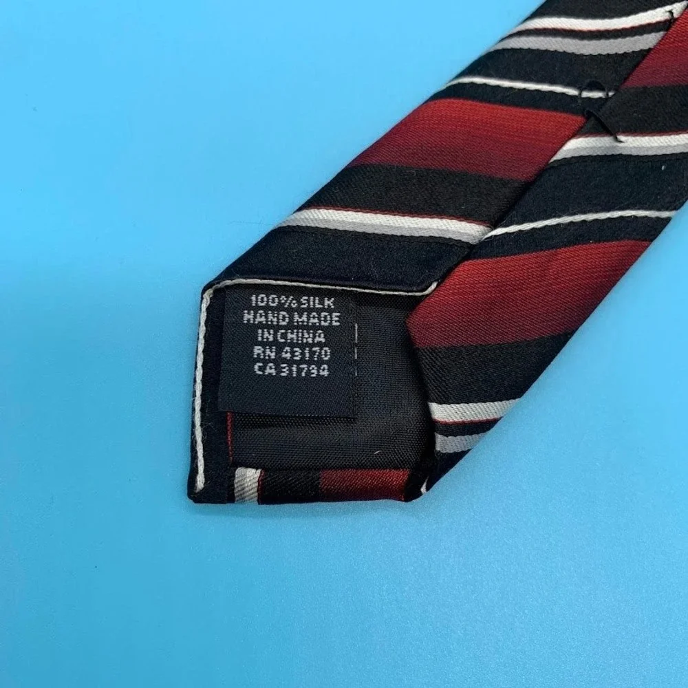 Alfani Red/Black Striped Preppy 100% Silk Men's Classic Neck Tie